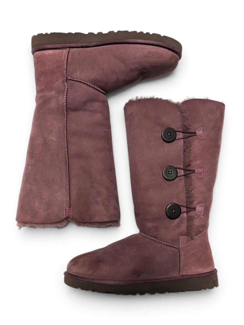 UGG Australia Bailey Button Triplet Mahogany Plum Boots | Size 11